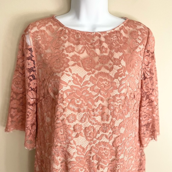 HITHERTO | BHLDN Pink Lace Half Sleeve Shift Mini Dress Women's Size 10 - Picture 3 of 10